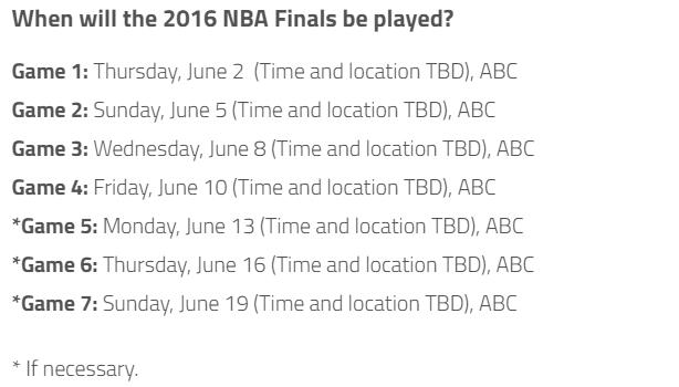 2016年NBA总决赛时间出炉！