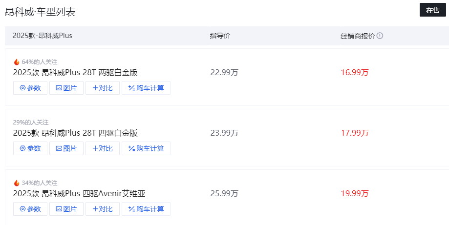 降至16.99万起，配2.0T+9AT动力，颜值、空间均在线，昂科威PLUS