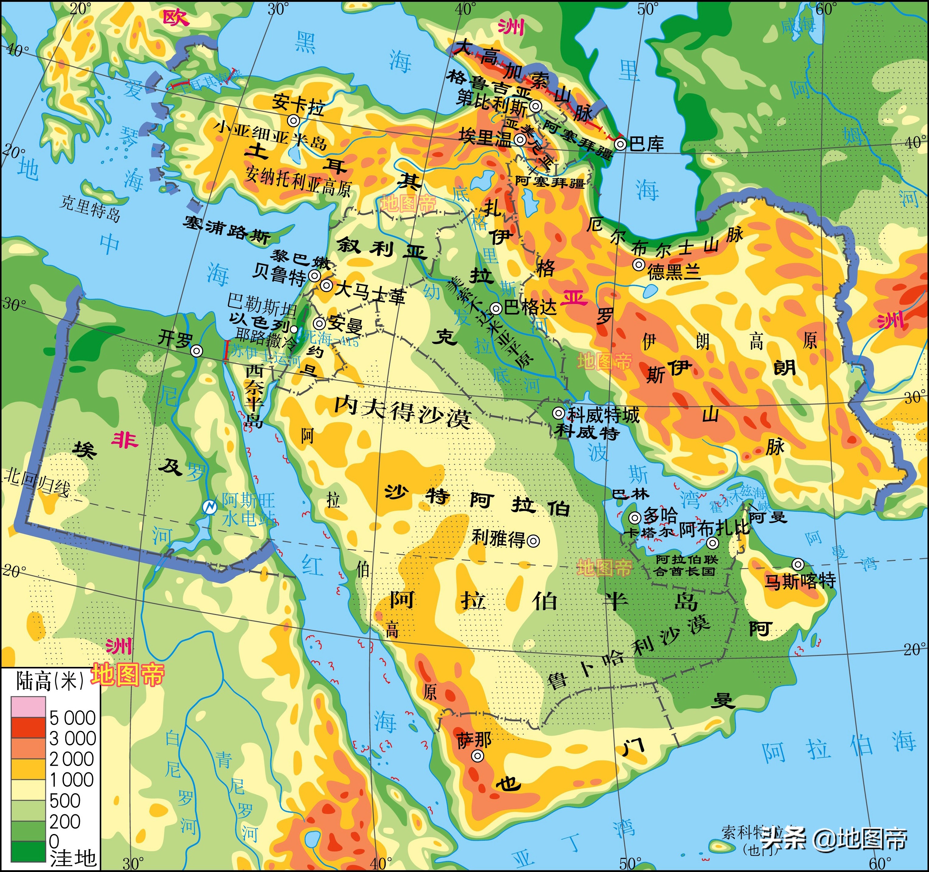 南美各国面积(世界七大洲地形图（12图）)