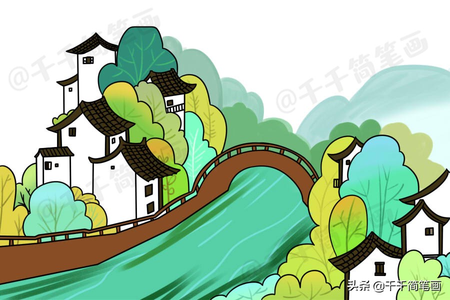 画大自然风景画(一组简单漂亮的山水田园风景简笔画,让孩子与大自然更