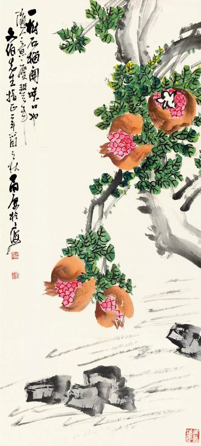 曹石榴画石榴:一树石榴开口笑,也随人意