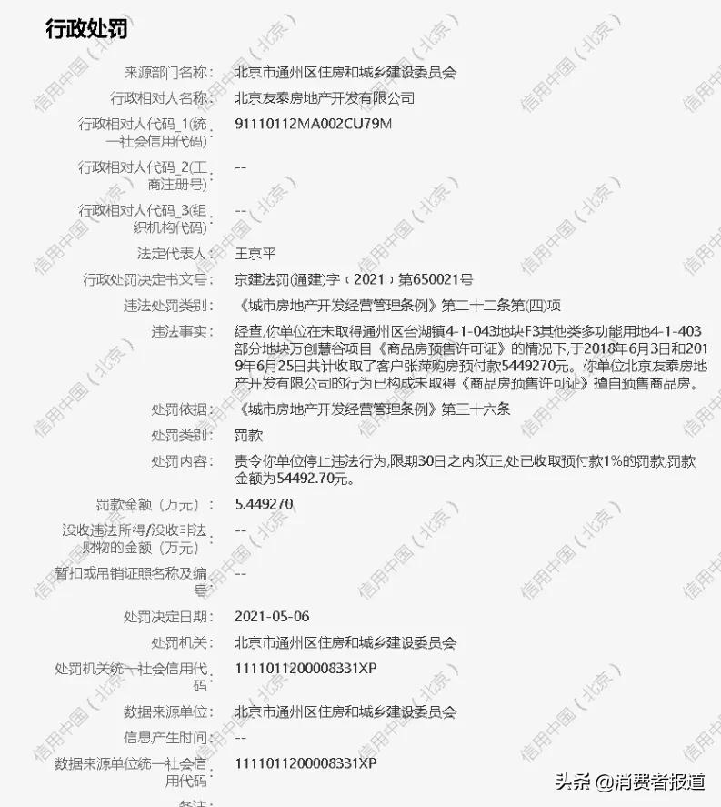 2家房地产公司遭罚：深圳花样年涉嫌广告违法、北京友泰无证预售房屋