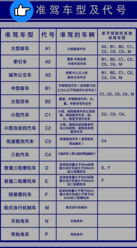 机动车驾驶证准驾车型
