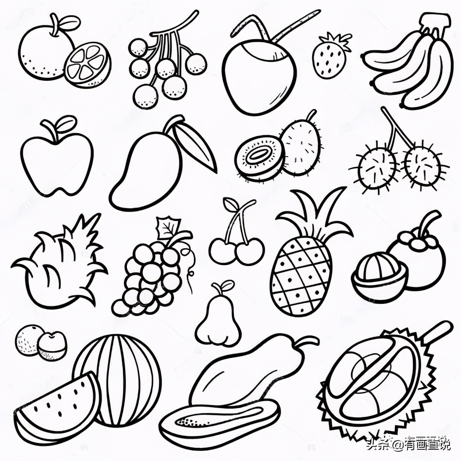 儿童画简笔画临摹素材52张:水果系列画法,收藏备用,在家学画画