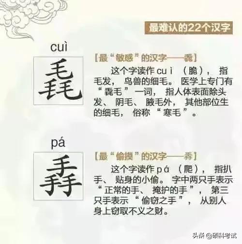 最难认的字(最难认汉字、生僻字和常说又不会写的汉字大全，收藏涨知识)