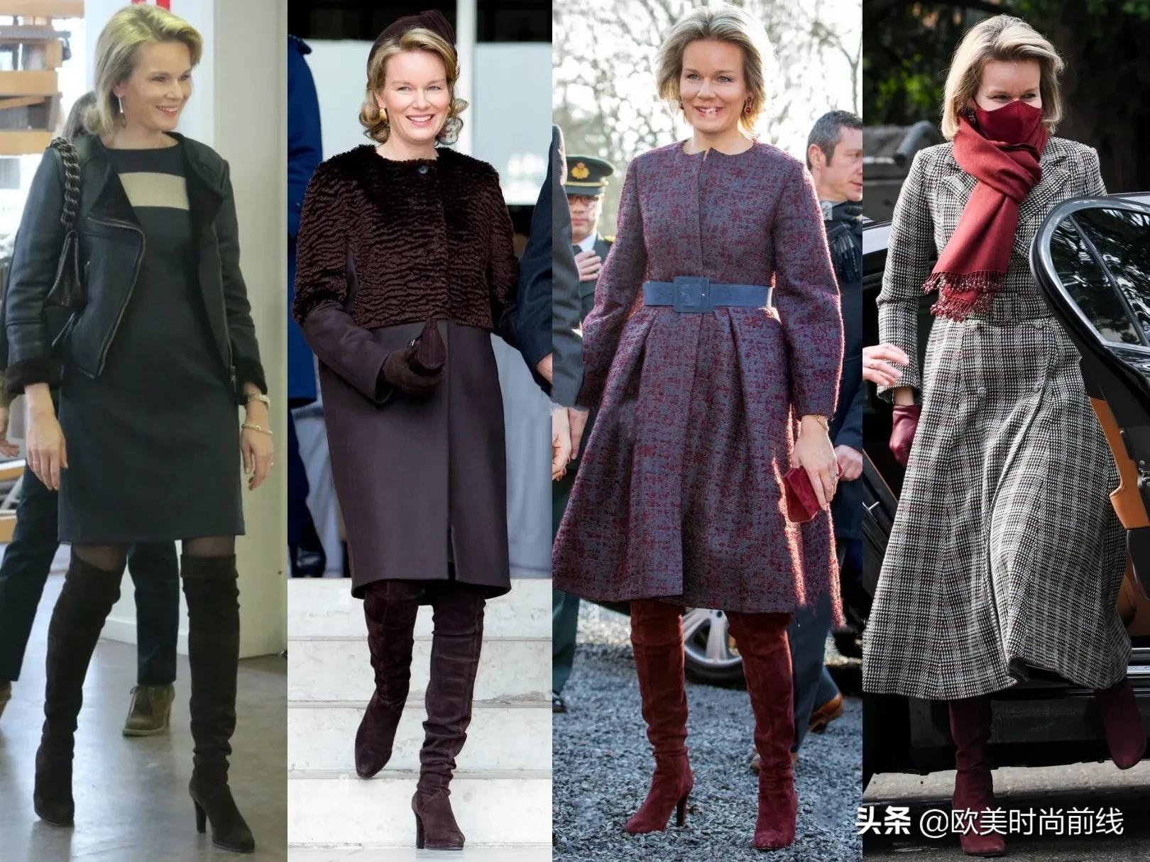 4位不同身形欧洲王室女性示范秋冬长靴的搭配，优雅和保暖可兼得