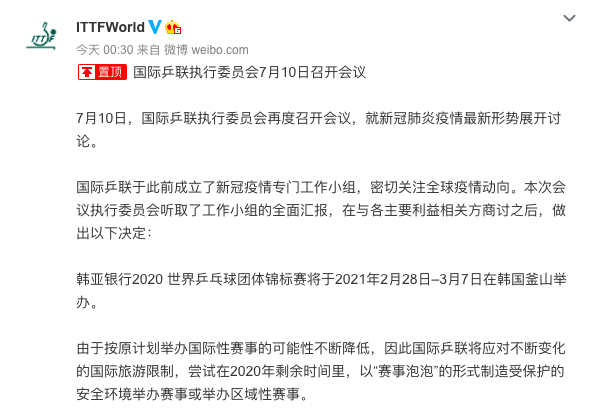 2021世界杯团体赛什么时候打(世乒赛团体赛新日期终于敲定！推迟一年，国乒或连打三大赛)