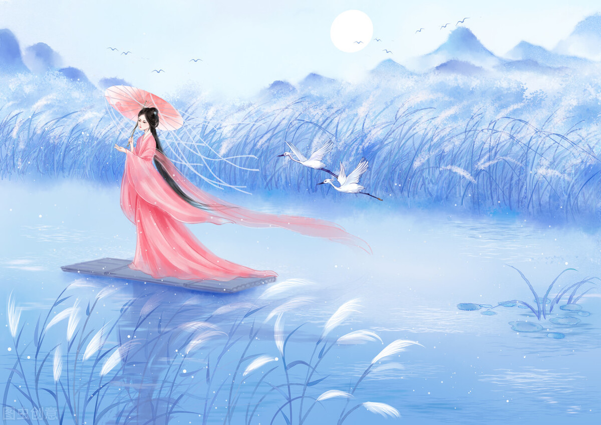 蒹葭,白露,秋水这些寻常景物,描绘出一种萧疏清冷又迷蒙渺远的图画