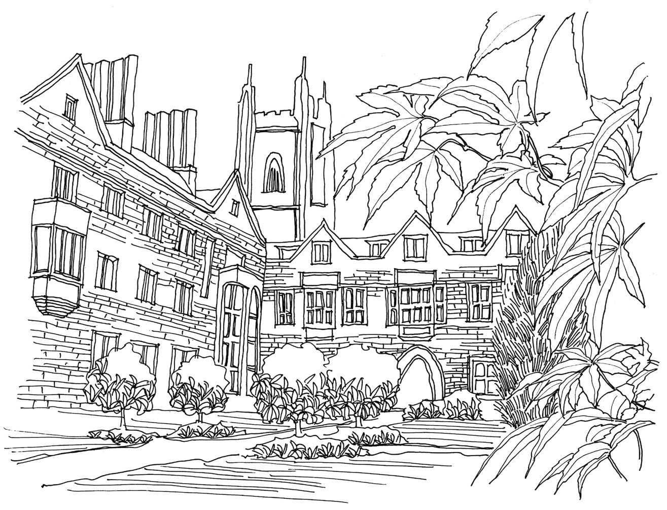 不会画校园风景速写？教你分步骤画多伦多校园建筑，画的太美了