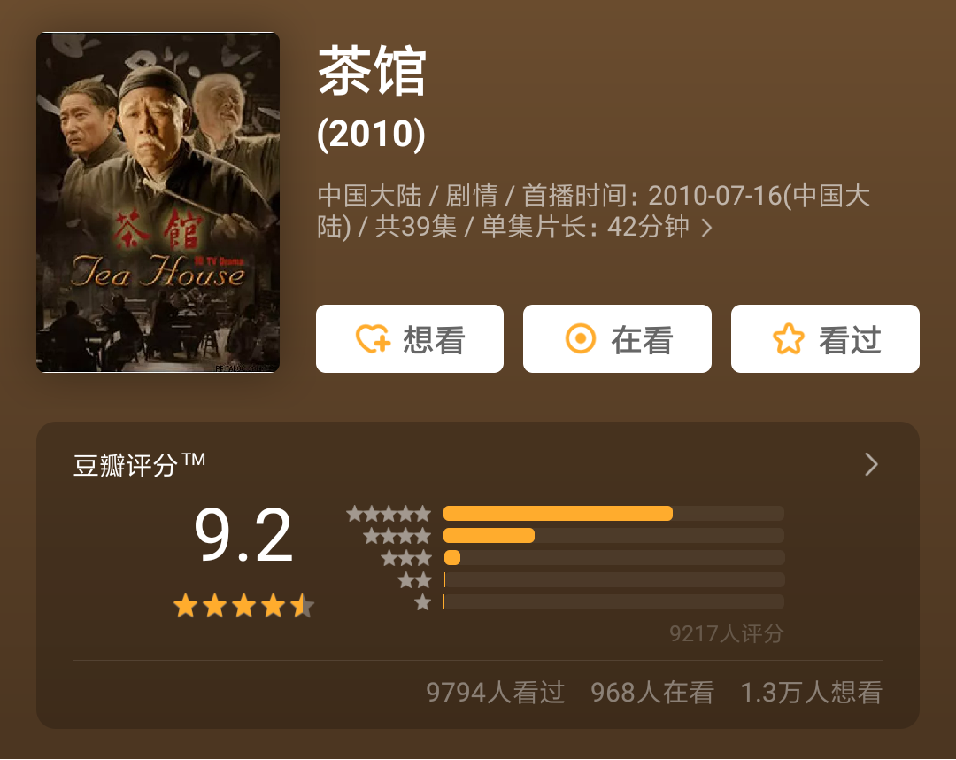 老酒馆电视剧全集免费下载(龙套都是戏骨，但为啥陈宝国演的茶馆值9.2分，老酒馆却只能8.3？)