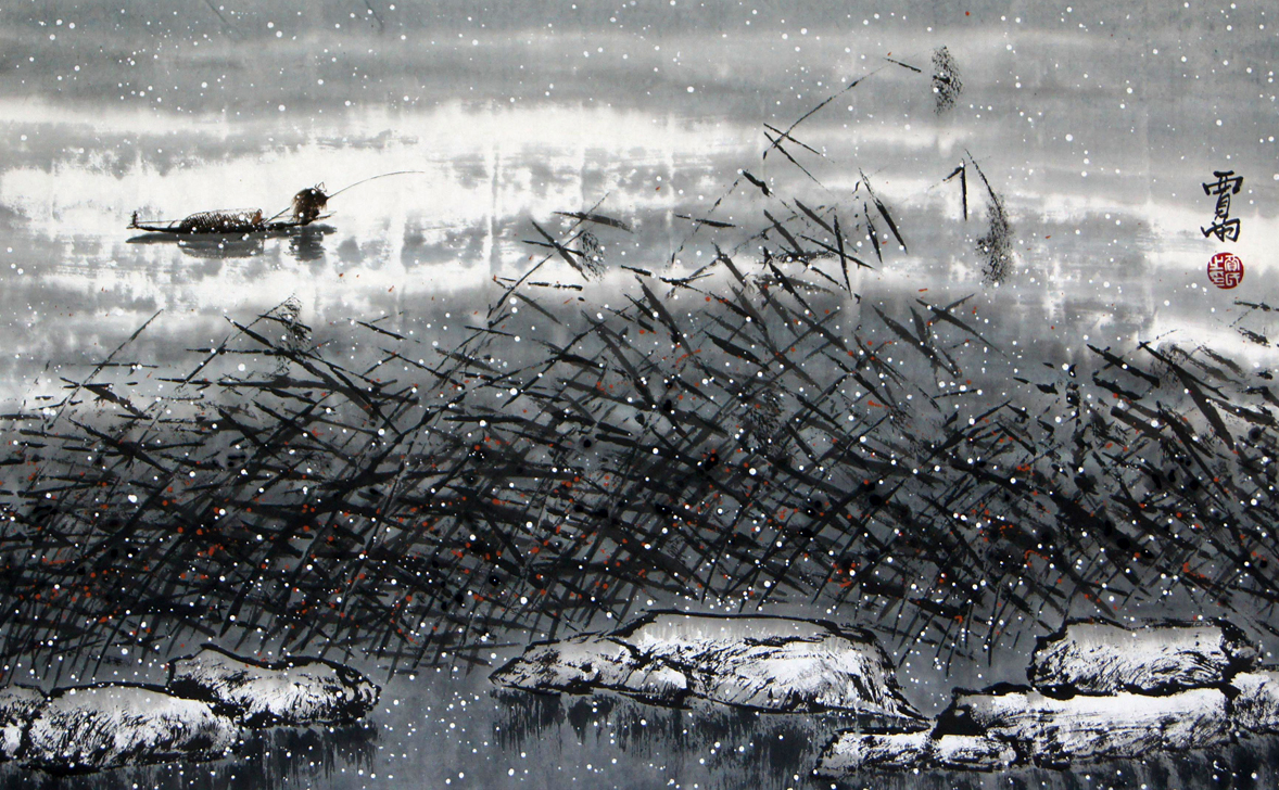 (独钓寒江雪)白居易当然也不会只写雪,因此我们前面写"单纯"时,加了