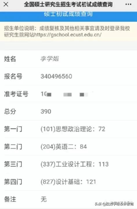 华东理工大学工业设计390分成功录取！来看李学姐的备考攻略