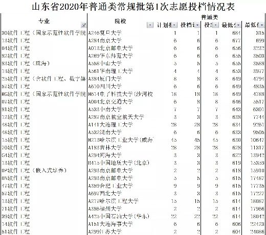 山东省2021年本科批软件工程录取情况表