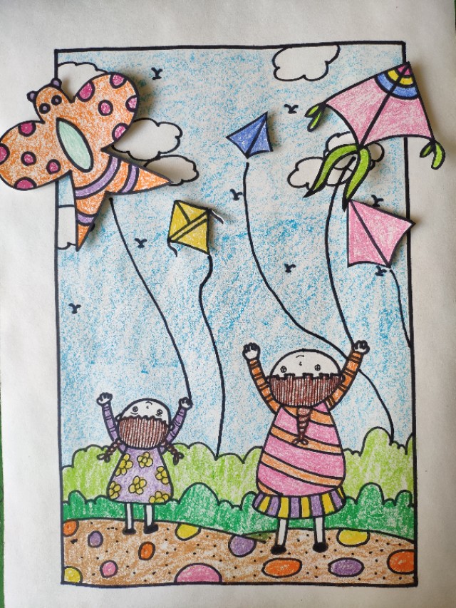 画一幅放风筝的画图案图片