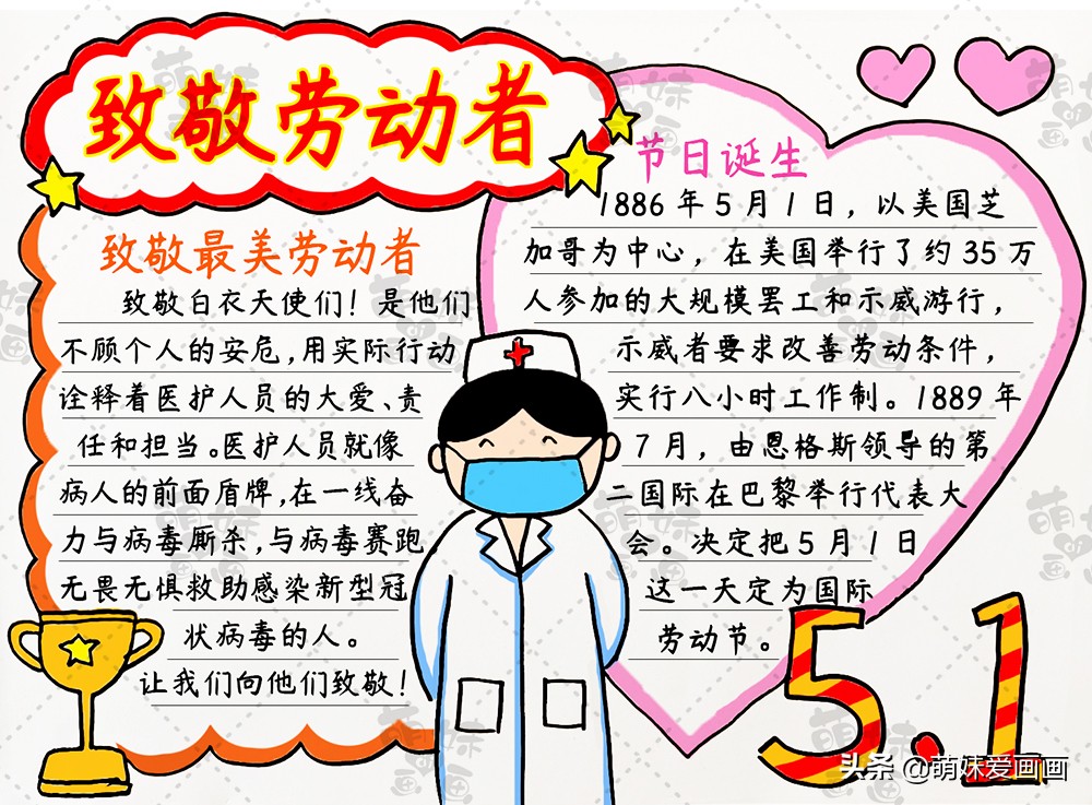 五一致敬最美“战疫”白衣天使，画幅手抄报送给他们！含内容文字