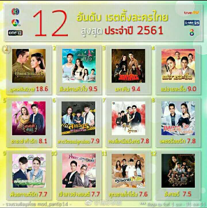 2018年泰国电视剧单集收视率排行榜中，最喜欢的一种是？