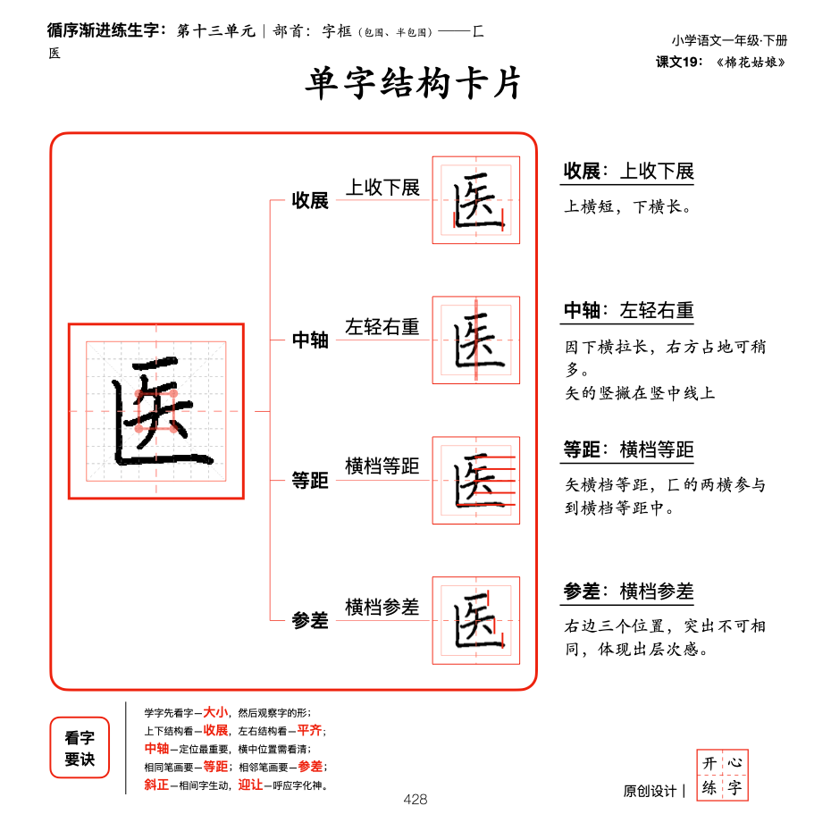 一年级暑假练字，第20篇，系统学习部首，字框（包围、半包围）