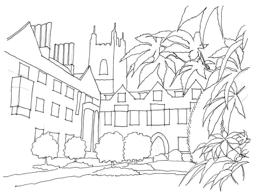 不会画校园风景速写？教你分步骤画多伦多校园建筑，画的太美了