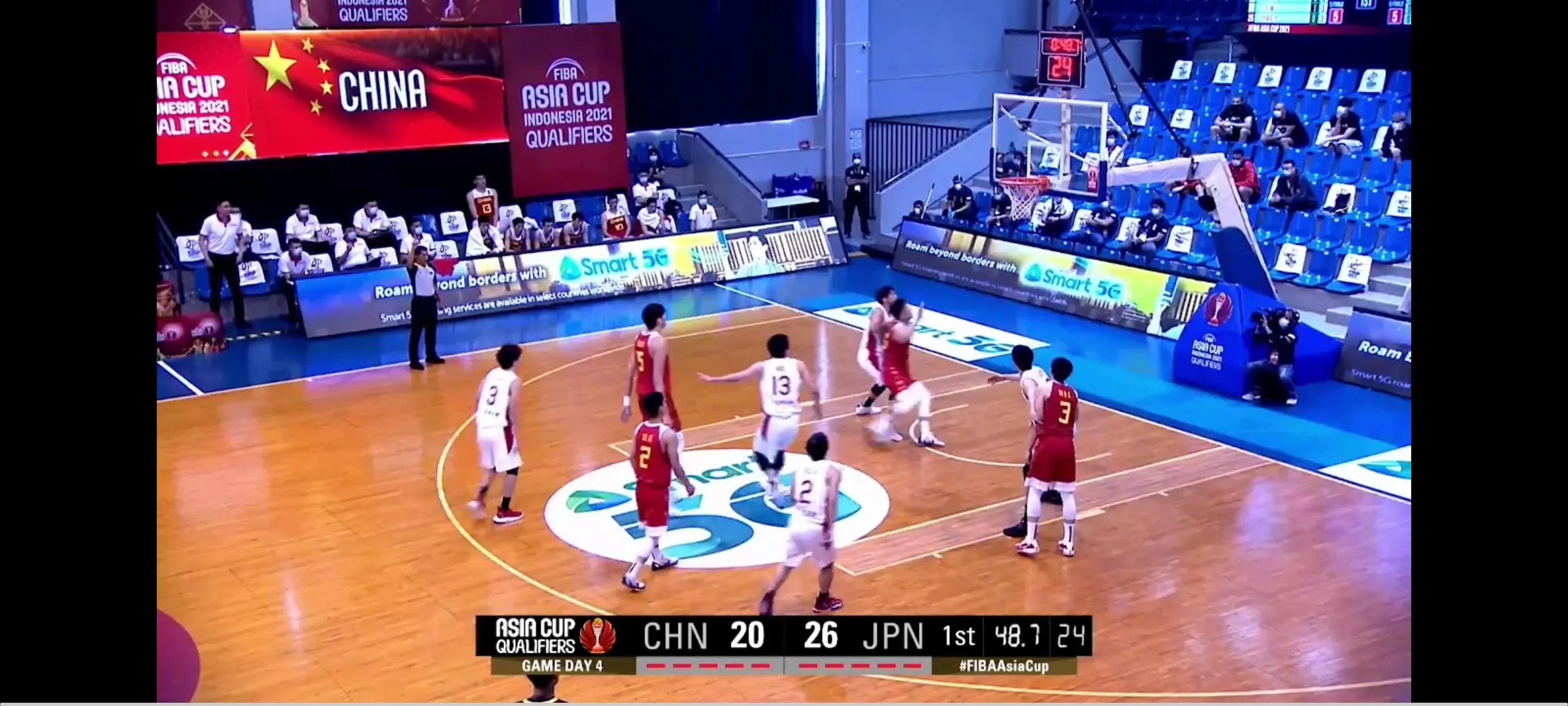 日本男篮vs中国男篮直播(正在直播：中国男篮vs日本男篮半场结束 41:45)