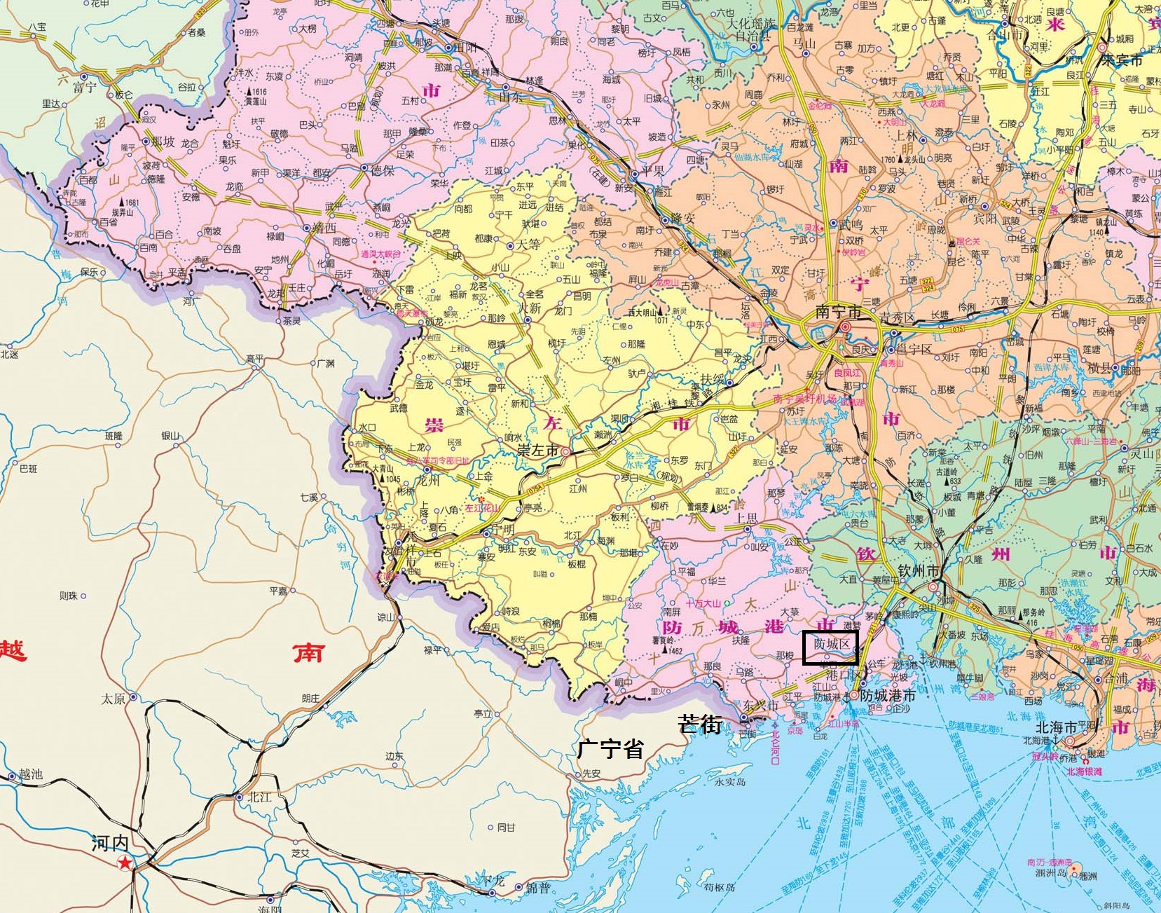 防城区乡镇地图图片