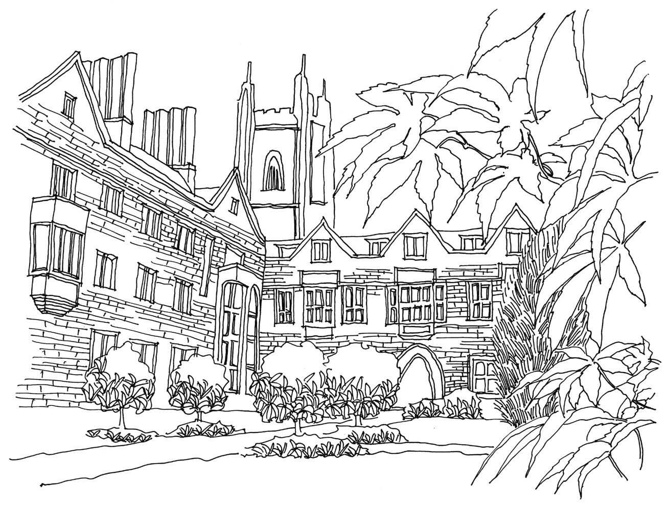 不会画校园风景速写？教你分步骤画多伦多校园建筑，画的太美了