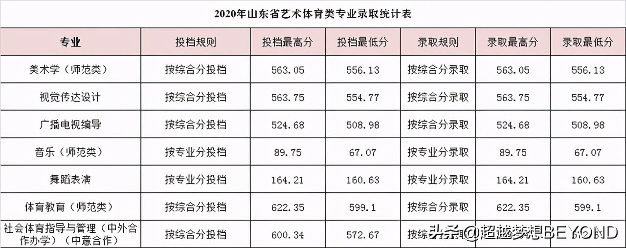 鲁东大学2020年山东省本科各专业录取分数统计（含排位）
