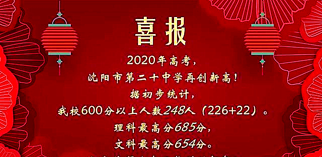 瀋陽市第二十中學2020年高考喜報