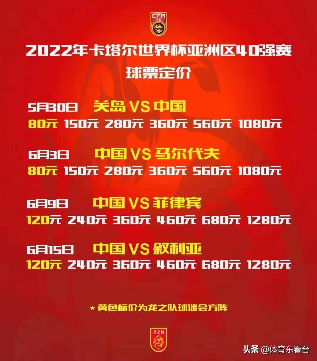 2019国足世界杯预选赛票价(为梦想而战！国足40强赛票价出炉，最高1280元，堪比明星演唱会)