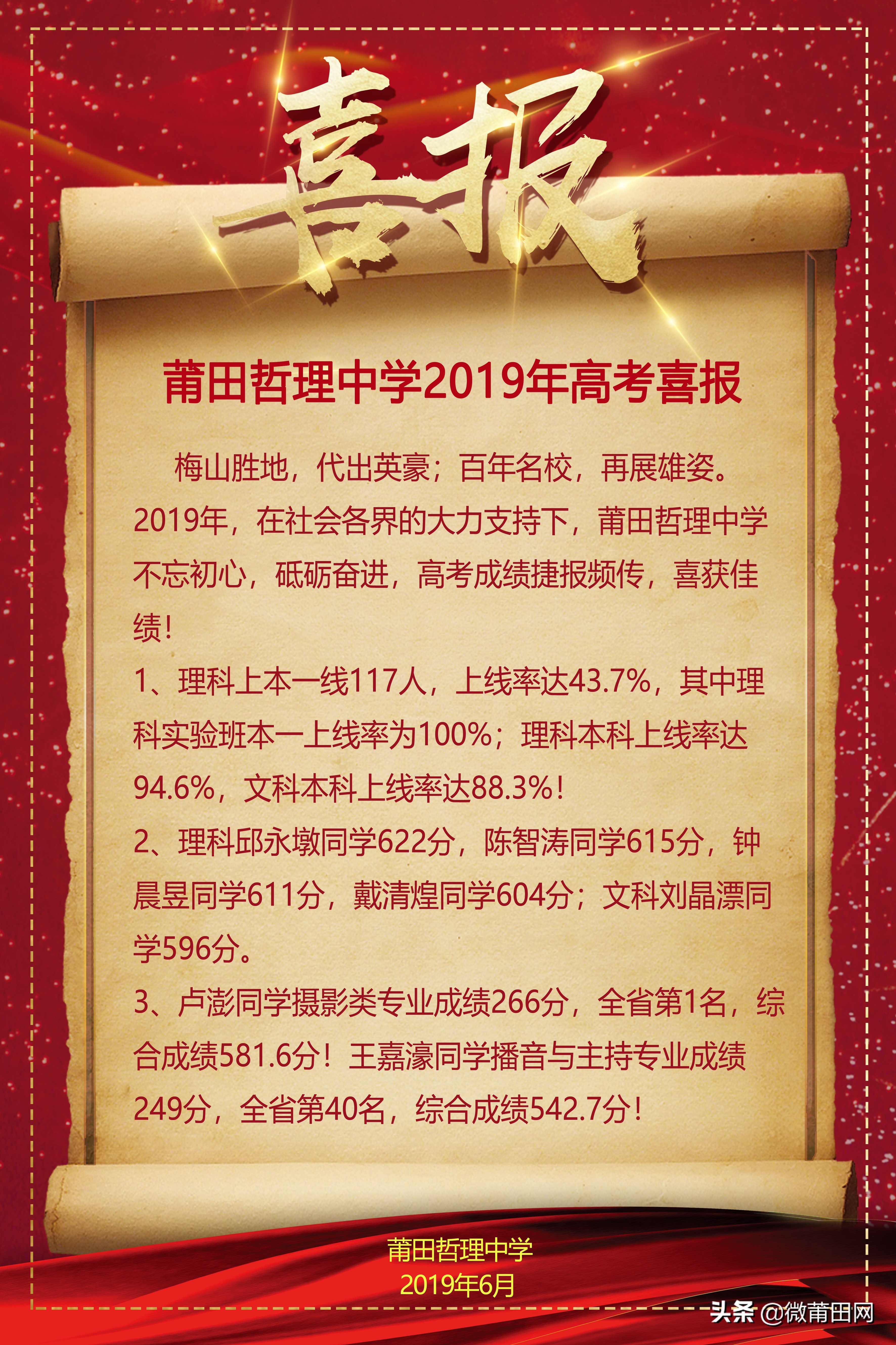 莆田高考喜报，莆田的这些好中学喜报连连，有你的母校吗？