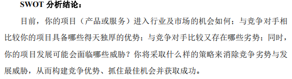 财务计划；商业环境分析、竞争性分析，SWOT分析；融资近在眼前