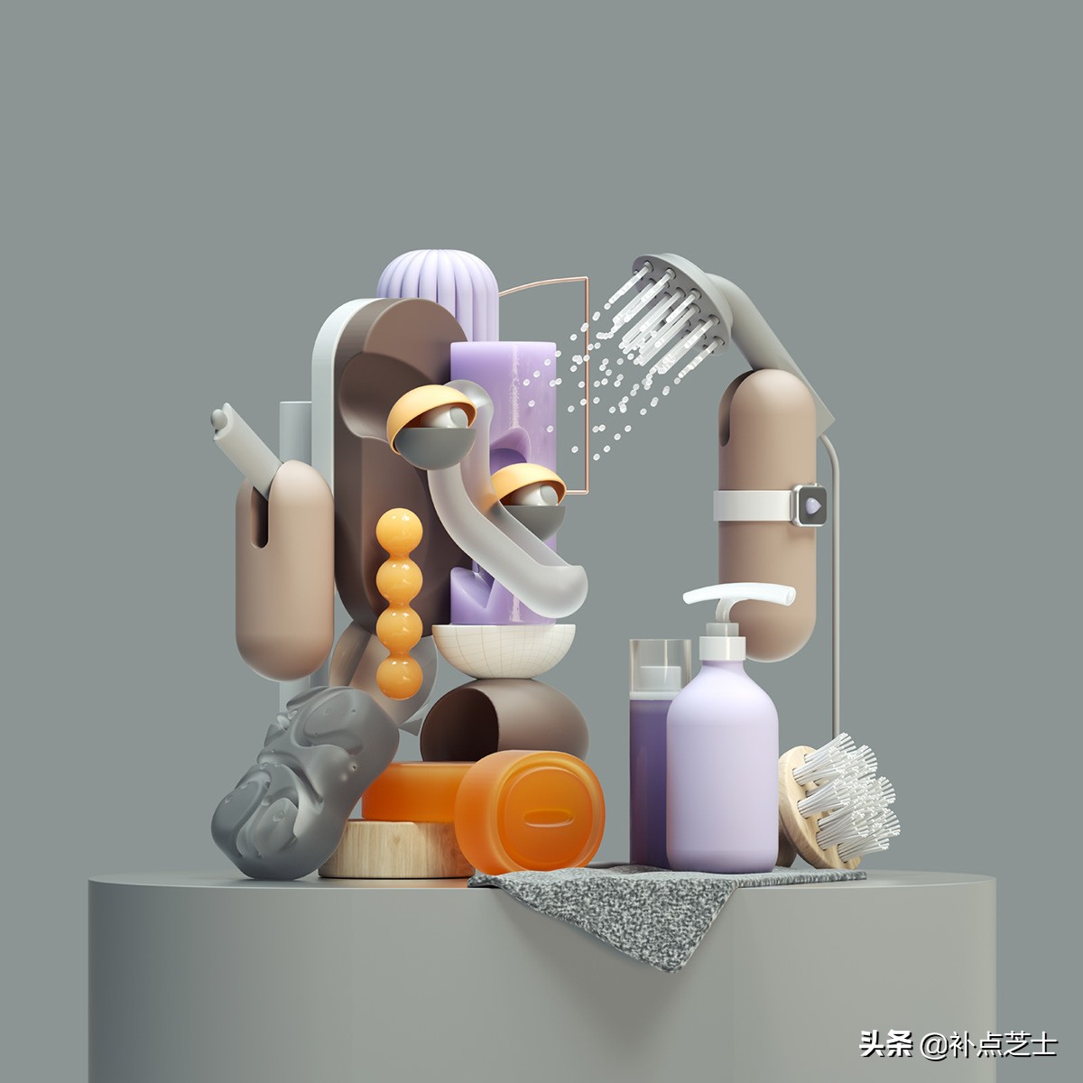 数字渲染拼贴3D物体，艺术家给自己画出了未来派自画像