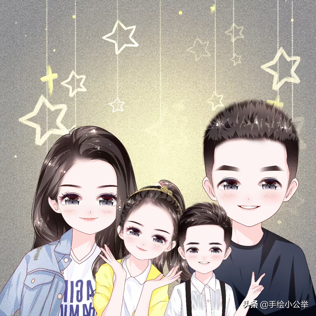 换个头像吧,二个,三个女儿卡通全家福头像,经典让人百看不厌