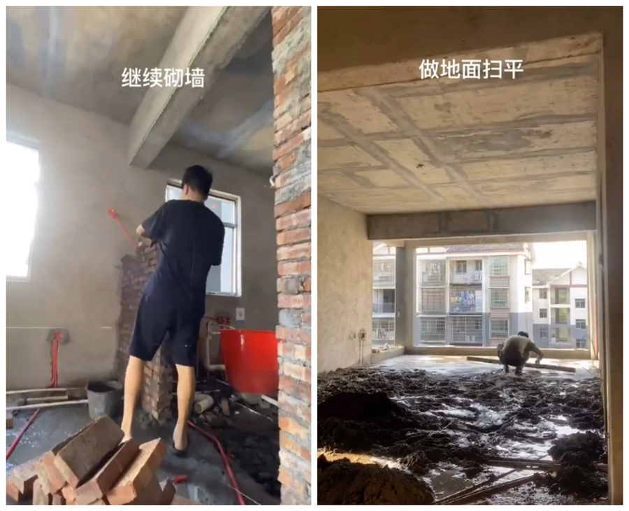小伙72天改造毛坯房，刷腻子凿墙一人徒手完成，网友：佩服