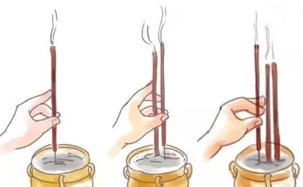 而后以左手拇指配合食指捏住香脚右手拇指同食指捏住下面一点的香脚