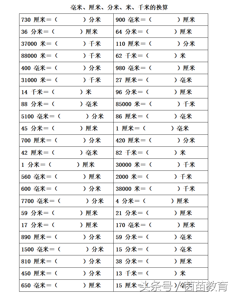 毫米到米的换算「毫米厘米分米米千米的换算」