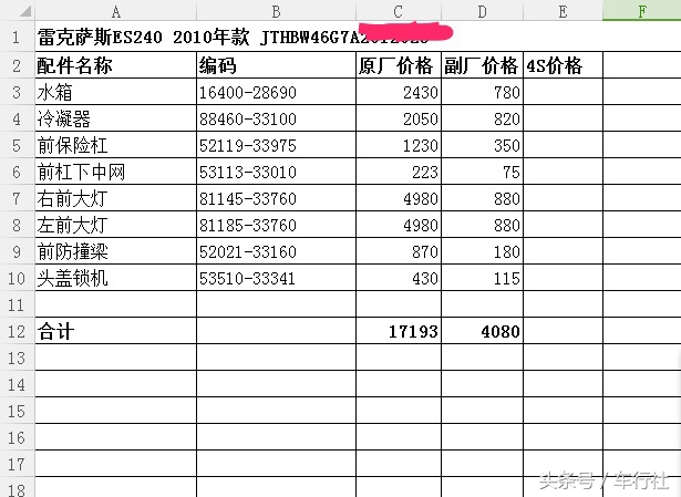 汽配人的一天（48）：酒驾拒赔，雷克萨斯ES240车头事故维修报价