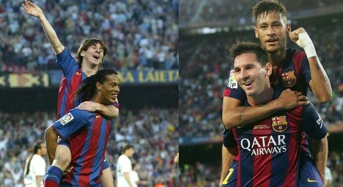 13年前的今天,小罗背起了梅西,后来梅西又背起内马尔……)