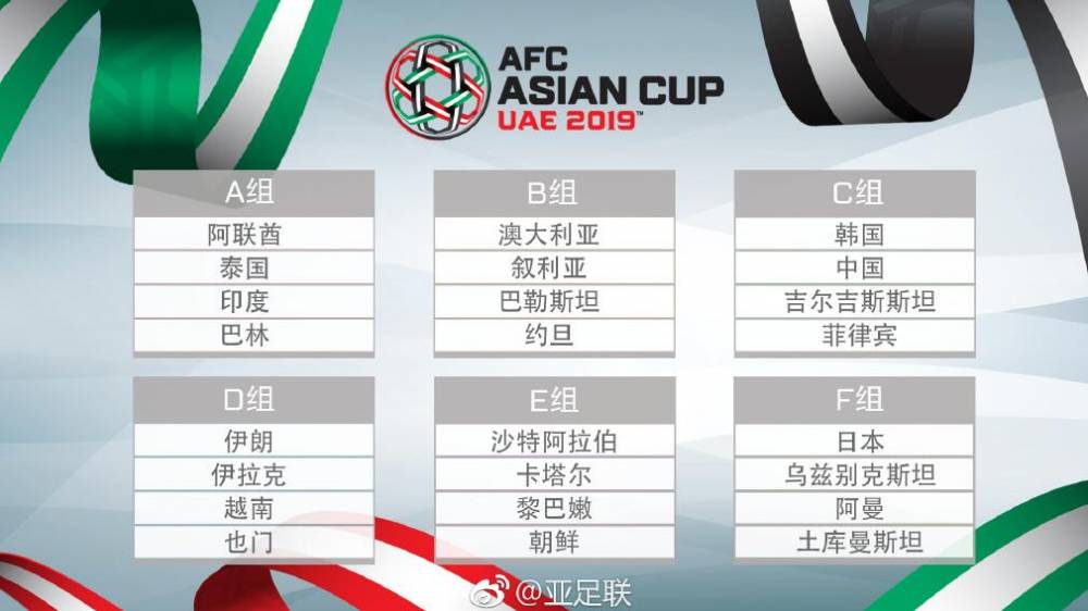 亚洲杯中国队赛程：末轮与韩国交手