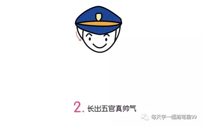 每天学一幅简笔画—敬礼的警察简笔画步骤图片