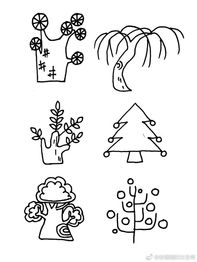 不同种类的树简笔画图片