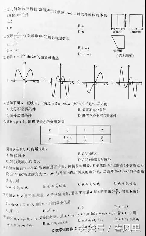 2018年浙江高考数学试题试卷（浙江卷数学图文版）