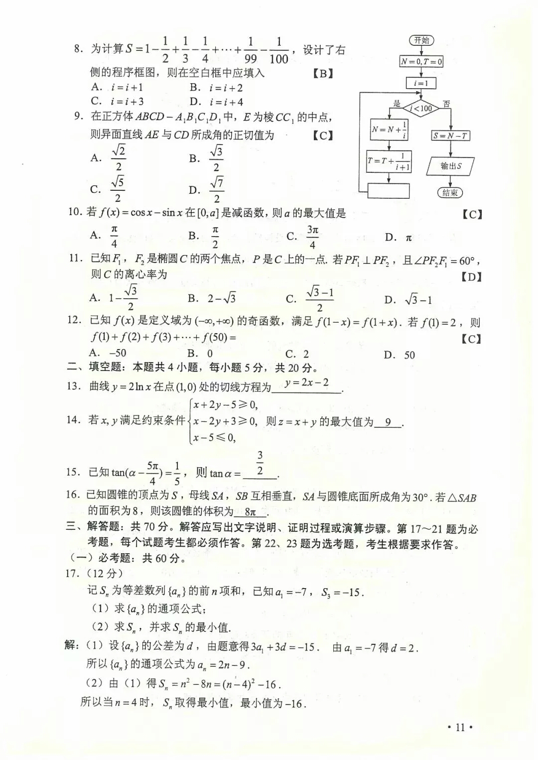 2018年全国卷2文理科数学及标准答案