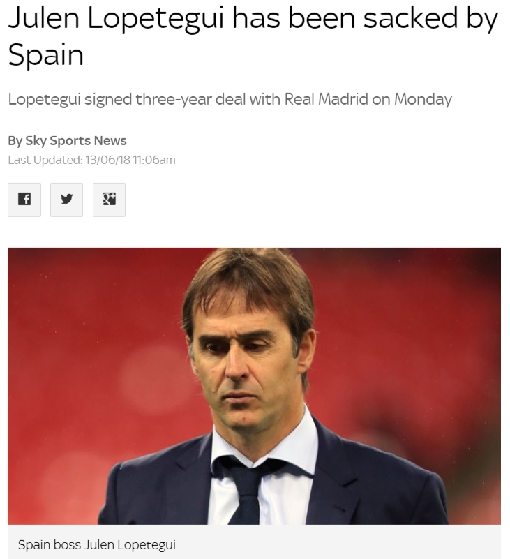 洛佩特吉被西班牙足协解雇(玩脱了！西班牙官方宣布解雇主帅洛佩特吉！经纪人：皇马已签妖星)