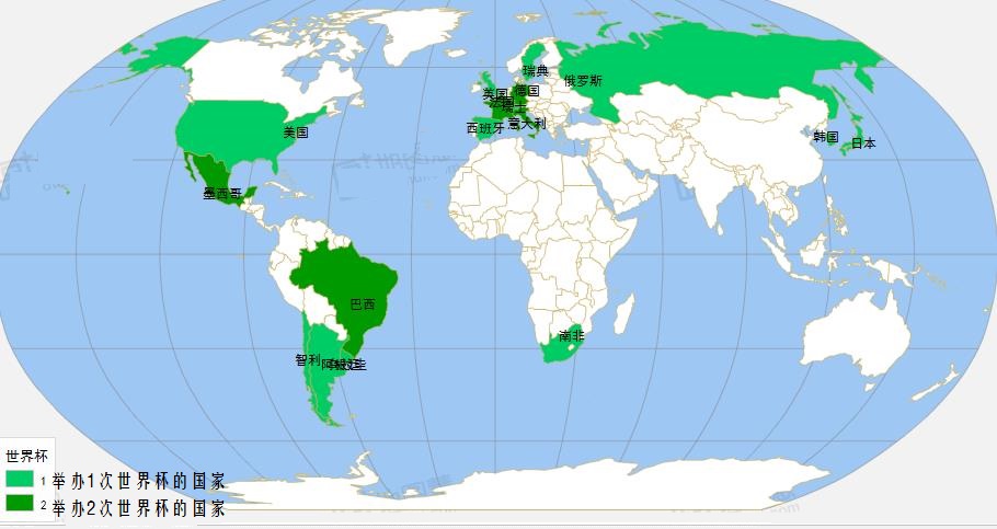 2022世界杯举办国家(17个举办过世界杯的国家，欧洲国家最多，大洋洲没有举办过世界杯)