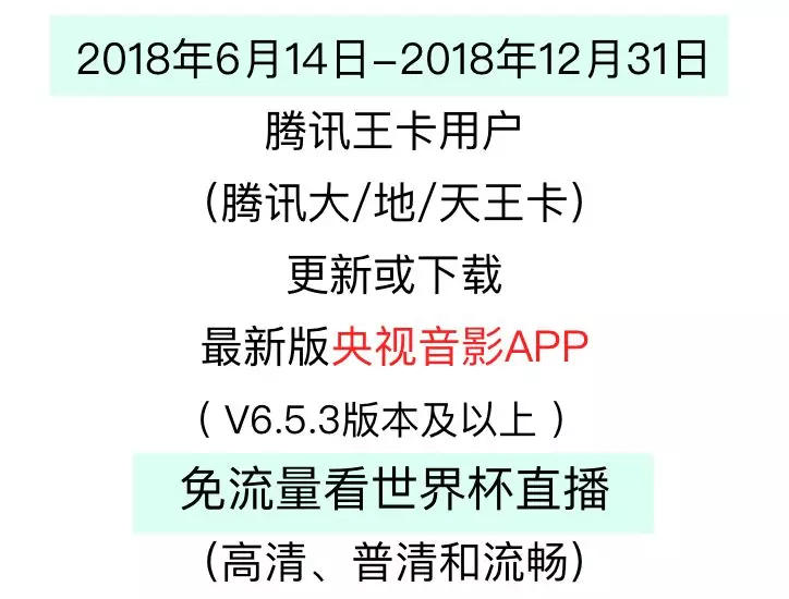 世界杯大王卡(俄罗斯世界杯开赛！腾讯王卡支持央视影音 App 免流量收看高清直播)