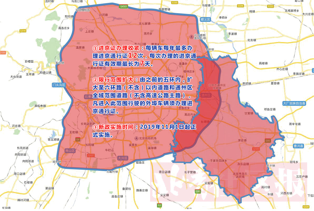 北京发布外埠车管理措施：六环内+通州全境限行！进京证全年限12次