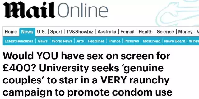 污出天际的大学？！考文垂大学招募三对男女拍摄啪啪啪视频！400镑！