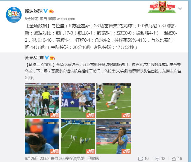 乌拉奇世界杯视频(世界杯乌拉圭3-0俄罗斯，两队携手出线！赛后各方声音集锦！)