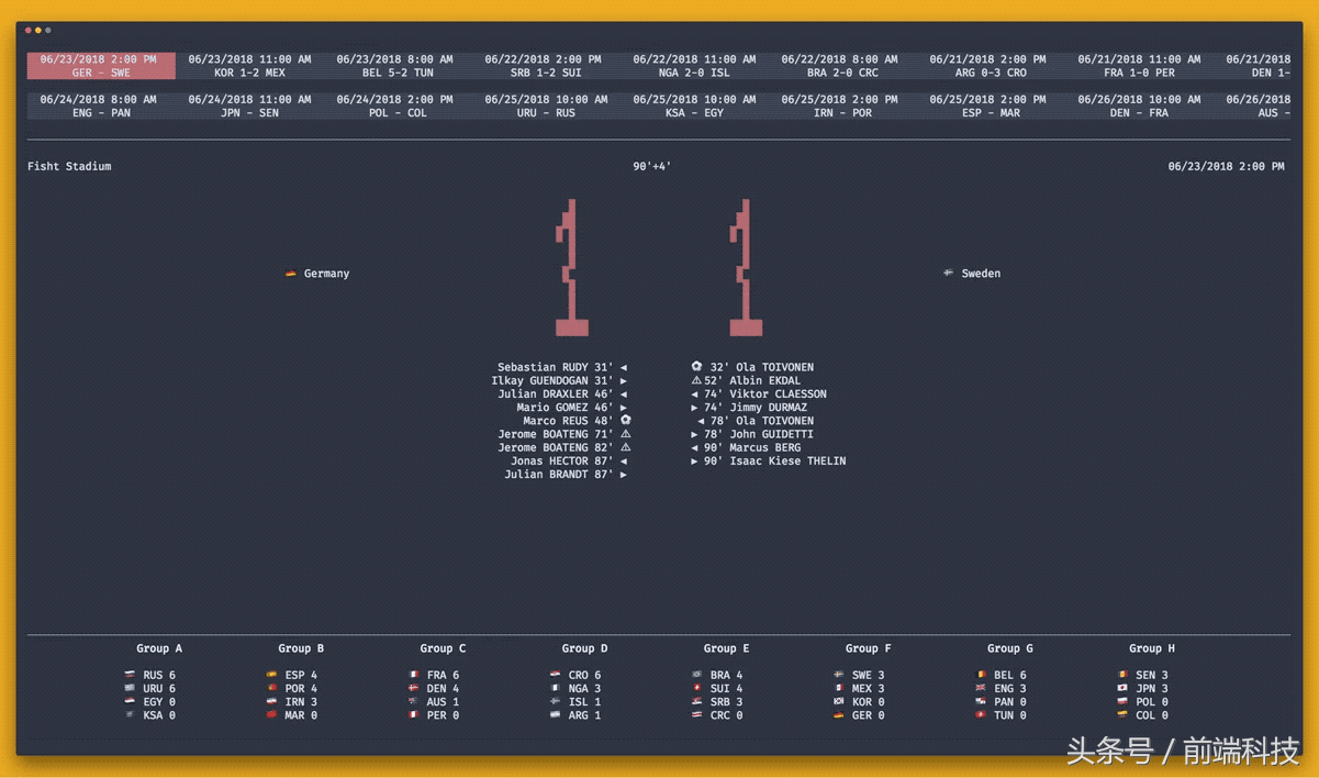 怎么查足球比赛结果（程序员球迷太强大，开发炫酷的命令行工具查看世界杯赛程和比分）