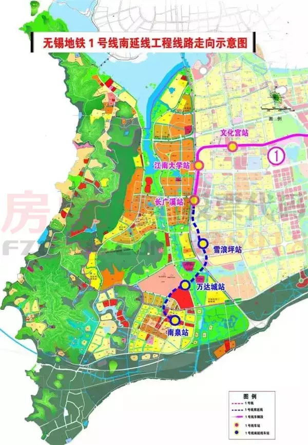 地铁1号线南延线自长广溪站至南泉站,线路全长5.